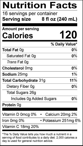 Apple Cider - 128 oz. - Nutrional Panel Image