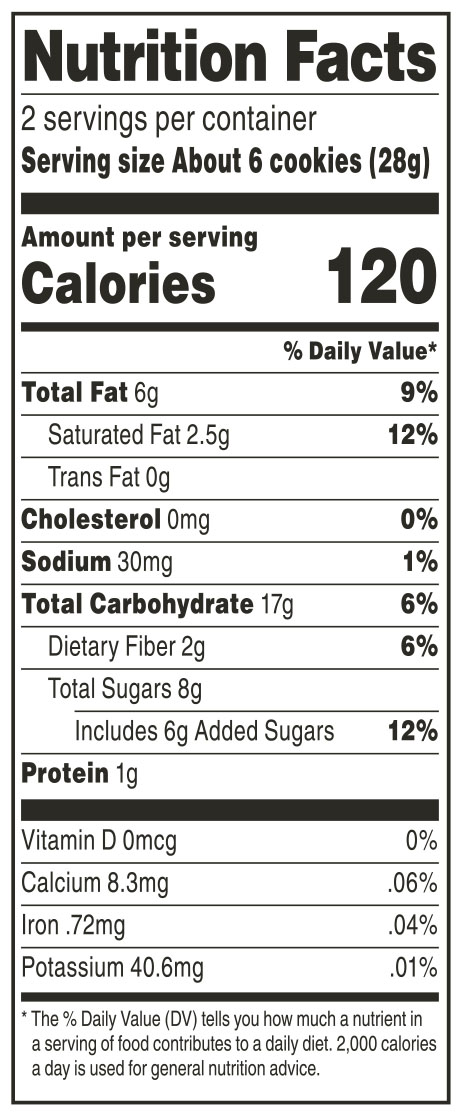 Apple Sauce Oatmeal Cookies - 2 oz. - Nutrional Panel Image