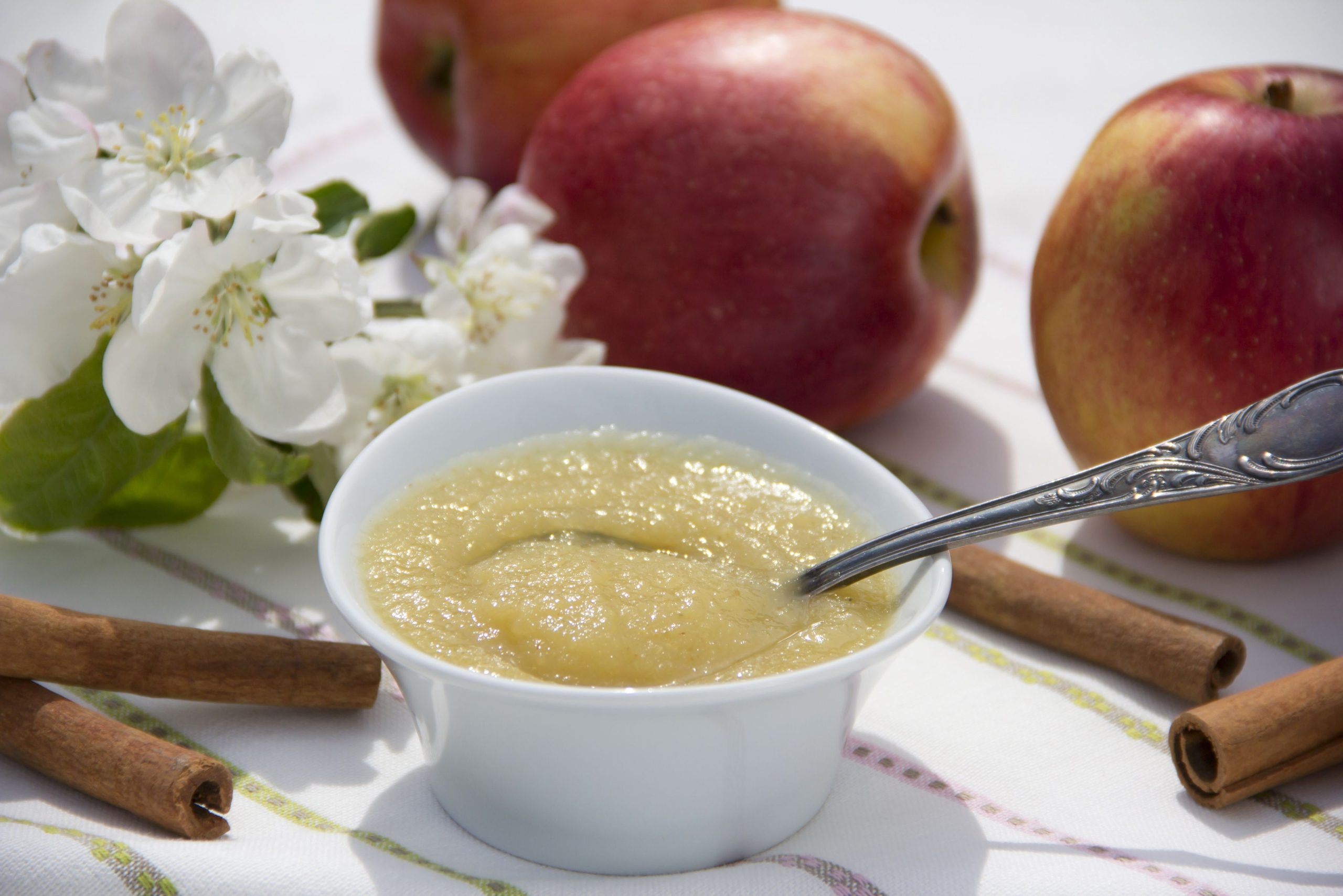 apple sauce in white bowl