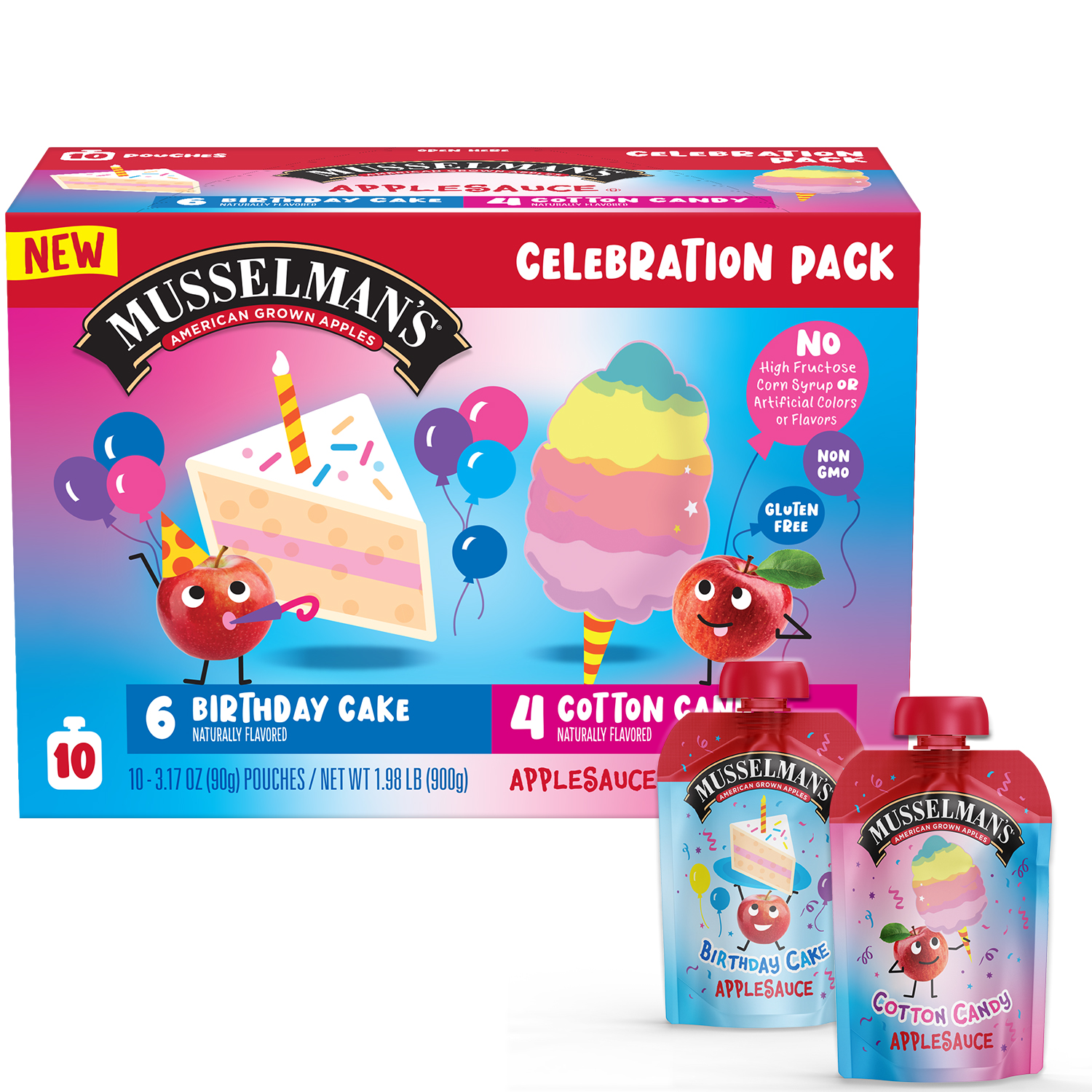 Musselman's Birthday Cake/Cotton Candy Applesauce Celebration Pack 10 - 3.17 oz Pouches