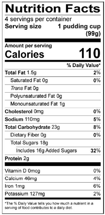 Chocolate Pudding - 4 pk 3.5 oz. - Nutrional Panel Image