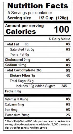 Cinnamon Apple Sauce - 24 oz. - Nutrional Panel Image