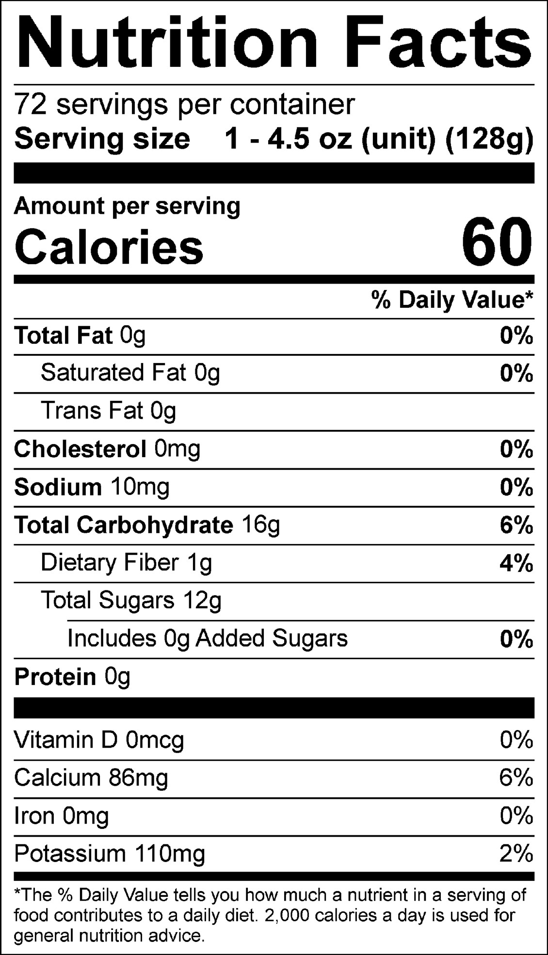 Lite Mango Orange Apple Sauce with Sucralose - 72 pk 4.5 oz. - Nutrional Panel Image