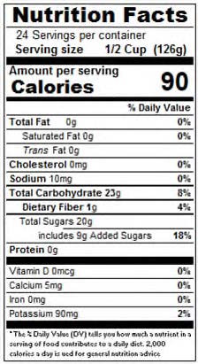 Sweetened Apple Sauce - 108 oz. - Nutrional Panel Image