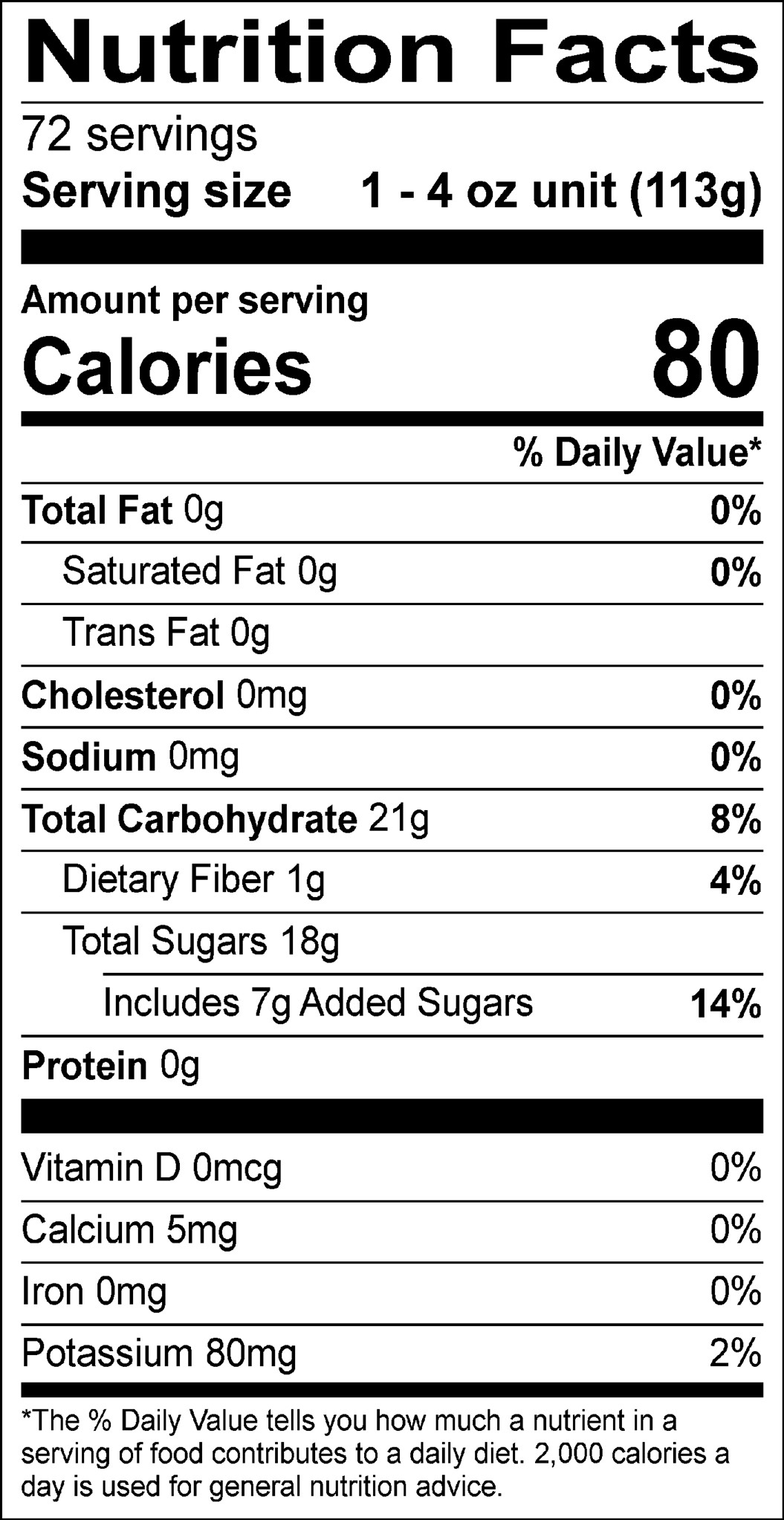 Original Apple Sauce - 72 pk 4 oz. - Nutrional Panel Image