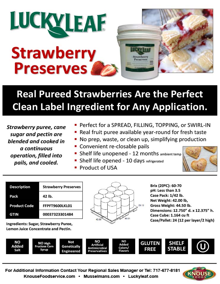 Strawberry Preserves 42 lb Pail Lucky Leaf