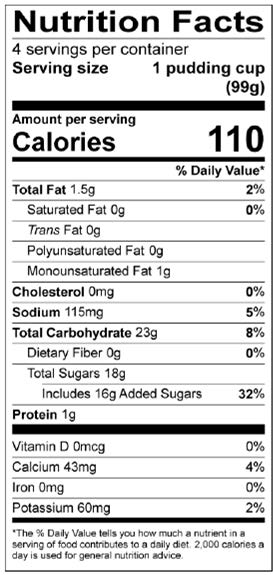 Vanilla Pudding - 4 pk 3.5 oz. - Nutrional Panel Image