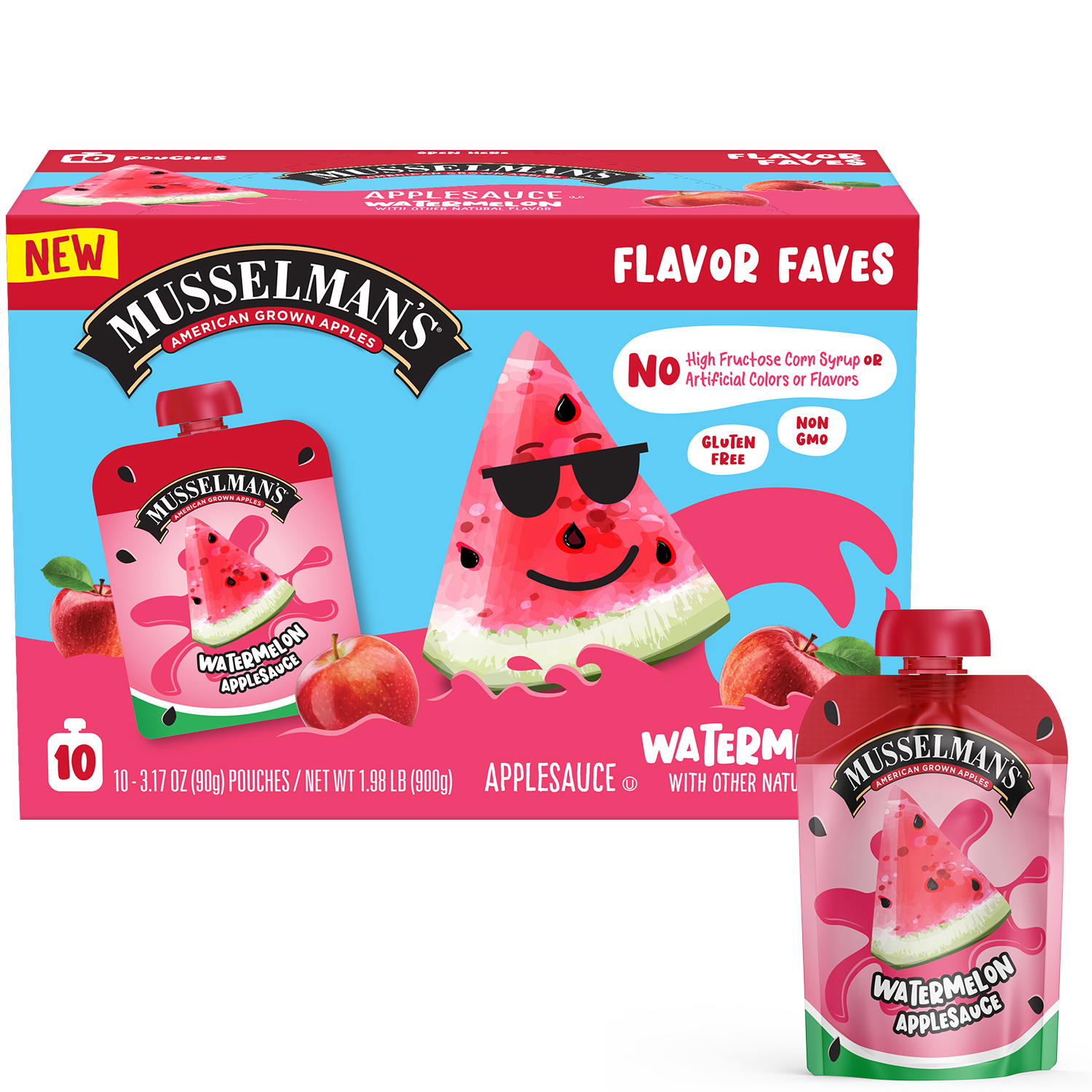 Musselman's Flavor Faves Watermelon Applesauce 10 - 3.17 oz Pouches