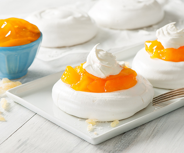 Peach and Ginger Pavlovas